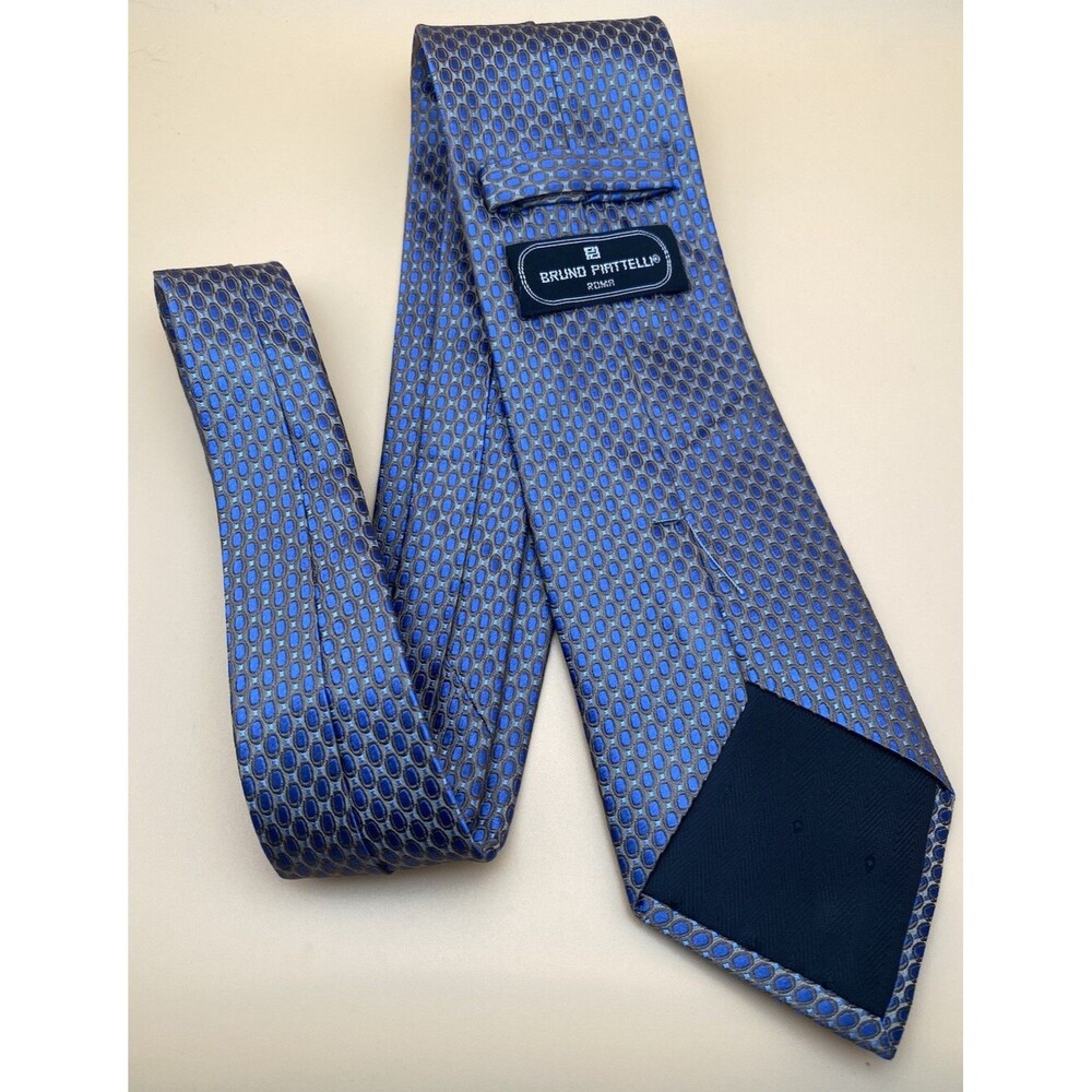 Bruno Piattelli Roma Handmade 100% Silk Tie Blue/Yellow Geometric